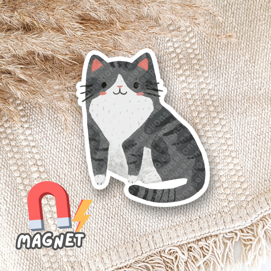 cartoon dark grey tuxedo tabby cat magnet