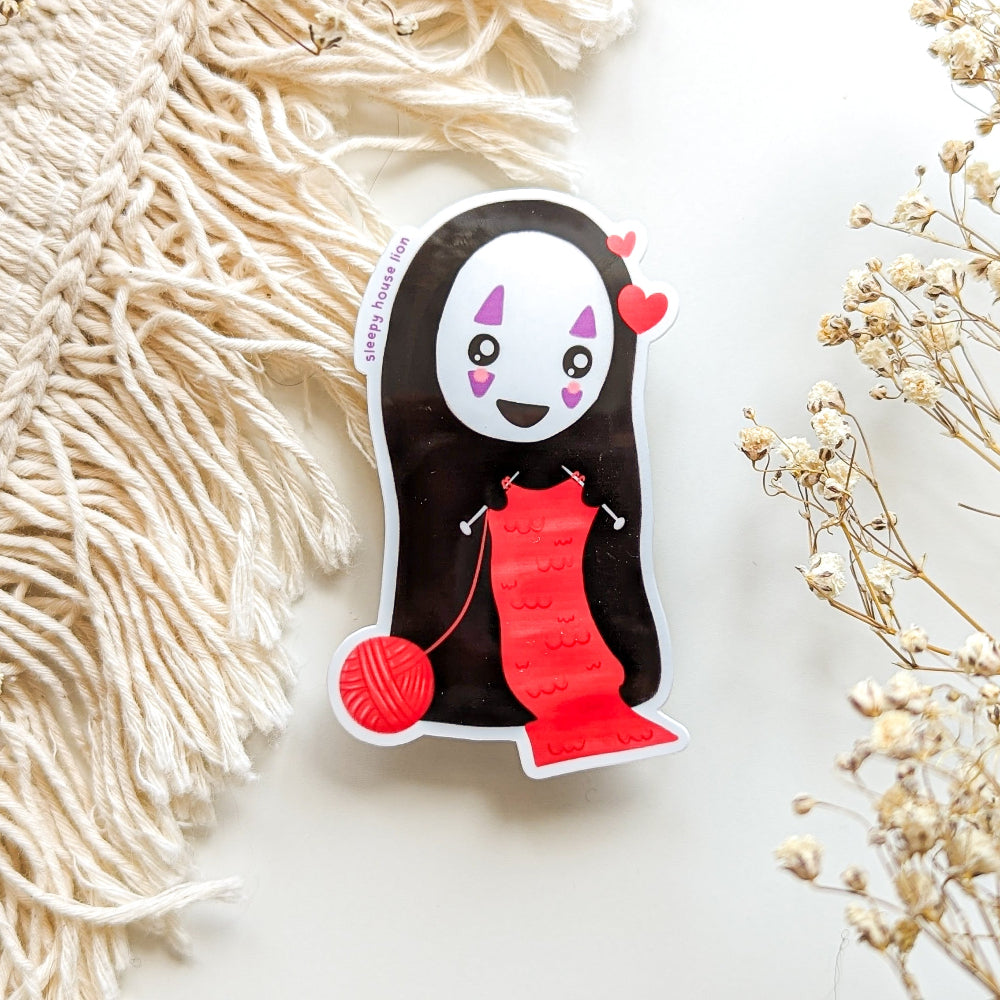 faceless with mask knitting red scarf vinyl sticker