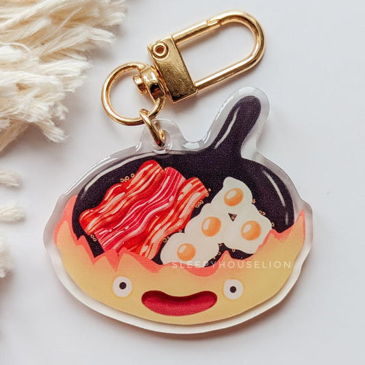 fire cooking eggs and bacon keychain