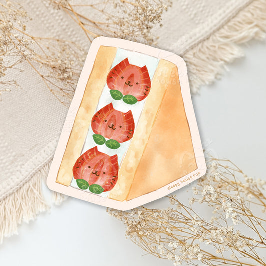 Fruit sandwich with strawberries in the shape of cats