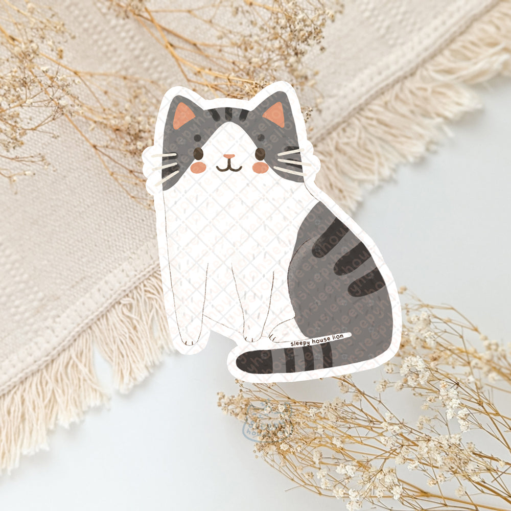 gray and white tabby cat vinyl sticker