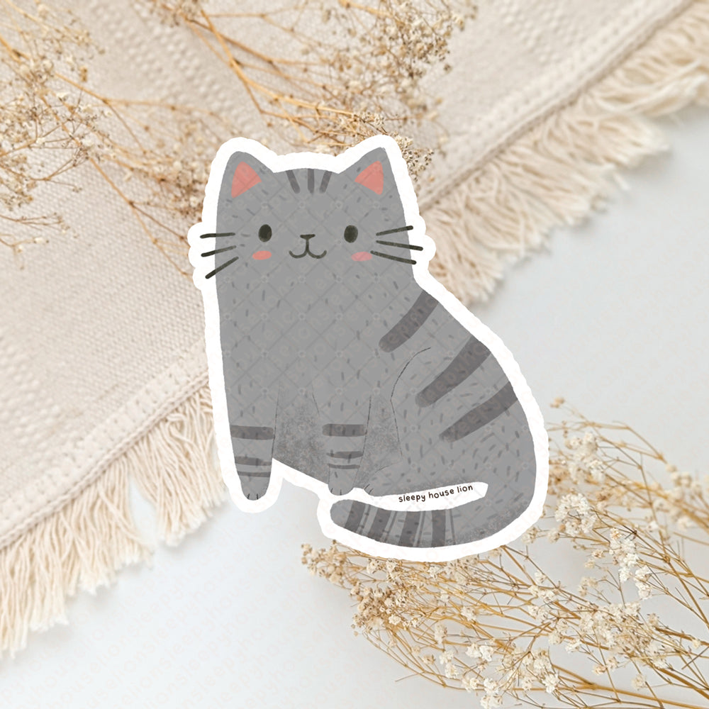 gray tabby cat vinyl sticker