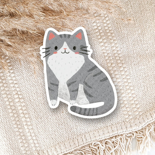 light gray tuxedo tabby cat vinyl sticker