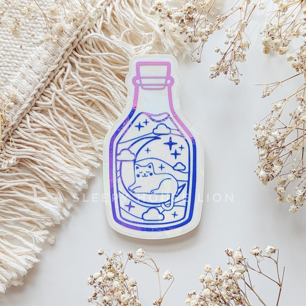 Cat in A Celestial Bottle Suncatcher - Sleepy House Lion