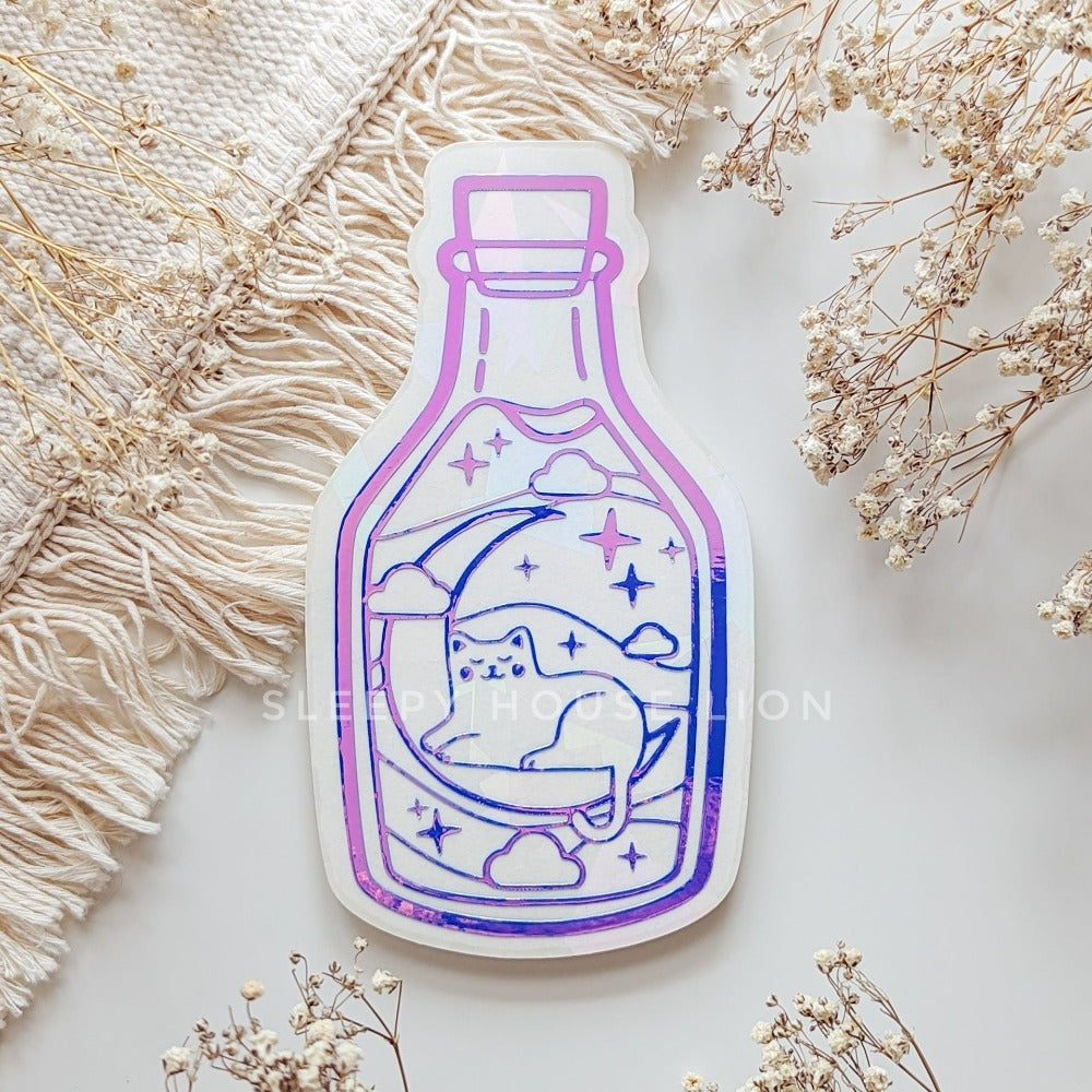 Cat in A Celestial Bottle Suncatcher - Sleepy House Lion