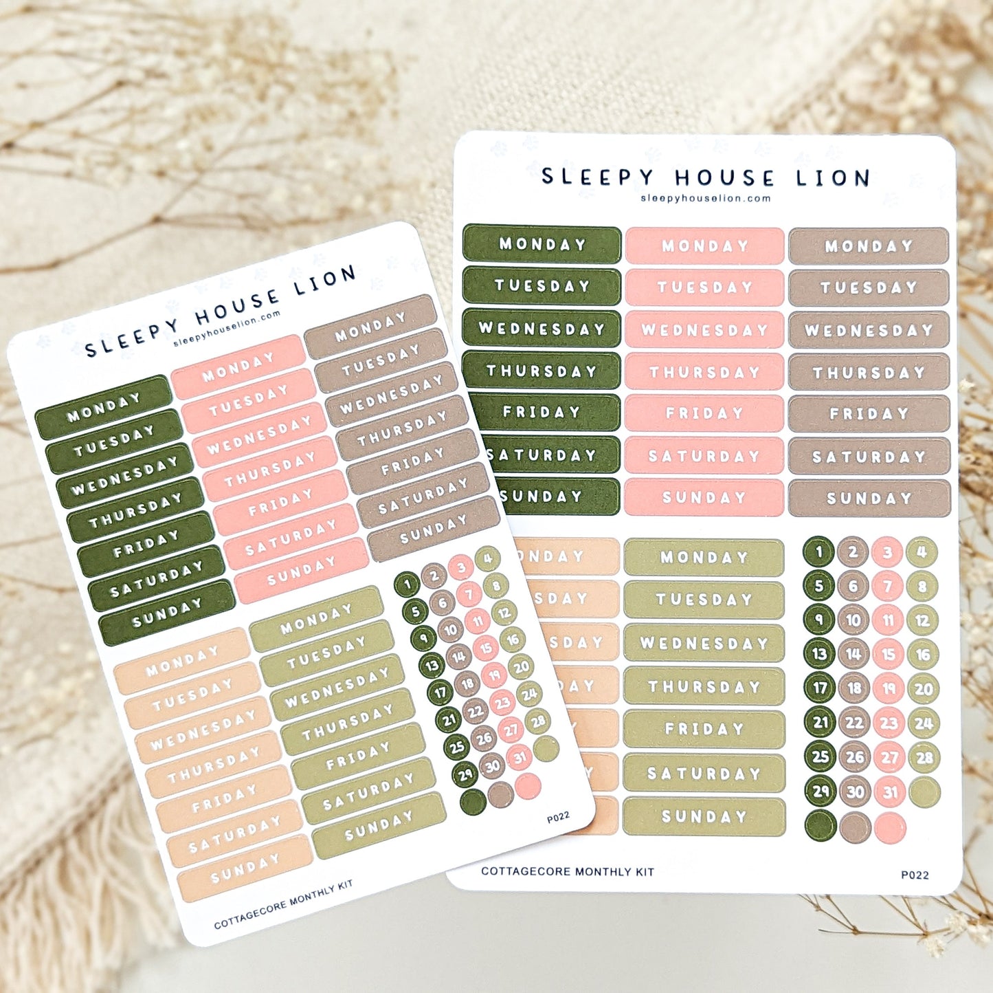 COTTAGE CORE MONTHLY WEEKLY STICKER SHEET