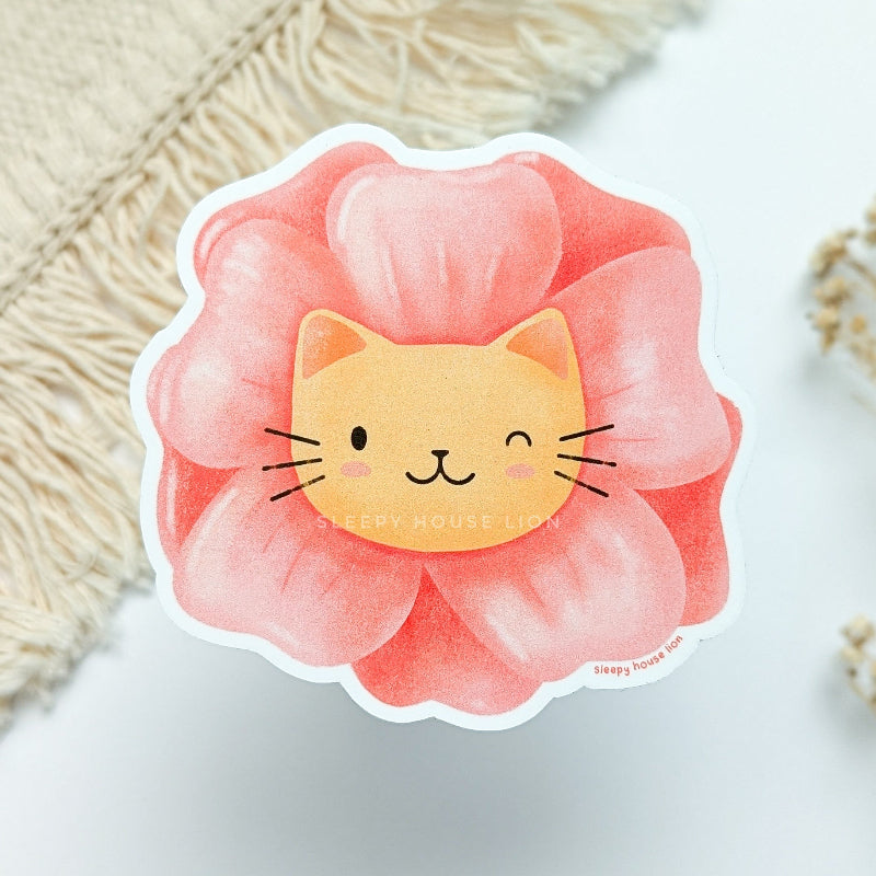 cat head in tulip vinyl sticker