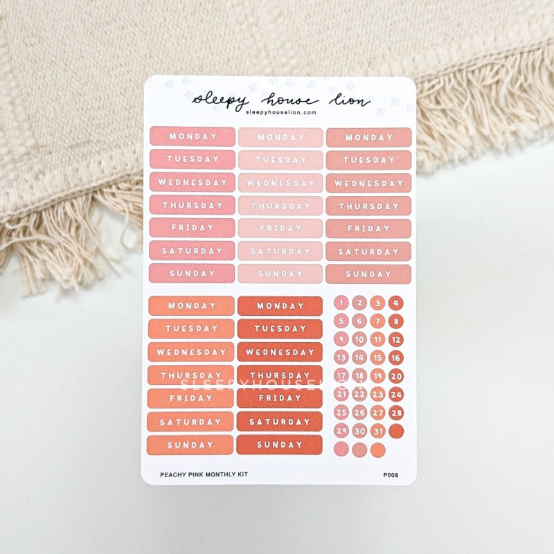 PEACHY PINK MONTHLY WEEKLY STICKER SHEET