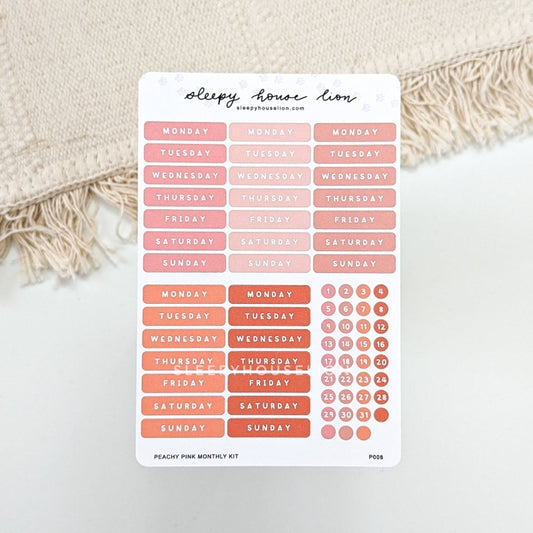 PEACHY PINK MONTHLY WEEKLY STICKER SHEET