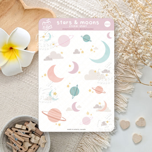 MOONS AND STARS STICKER SHEET - Sleepy House Lion