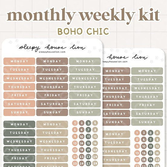 BOHO CHIC MONTHLY WEEKLY STICKER SHEET
