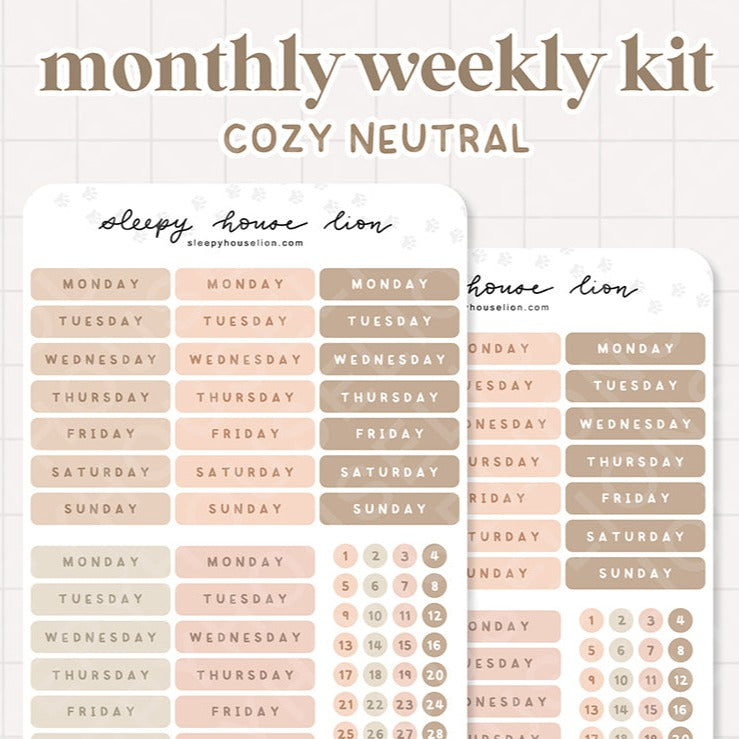 COZY NEUTRAL MONTHLY WEEKLY STICKER SHEET