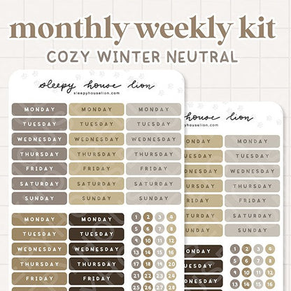 COZY WINTER NEUTRAL MONTHLY WEEKLY STICKER SHEET