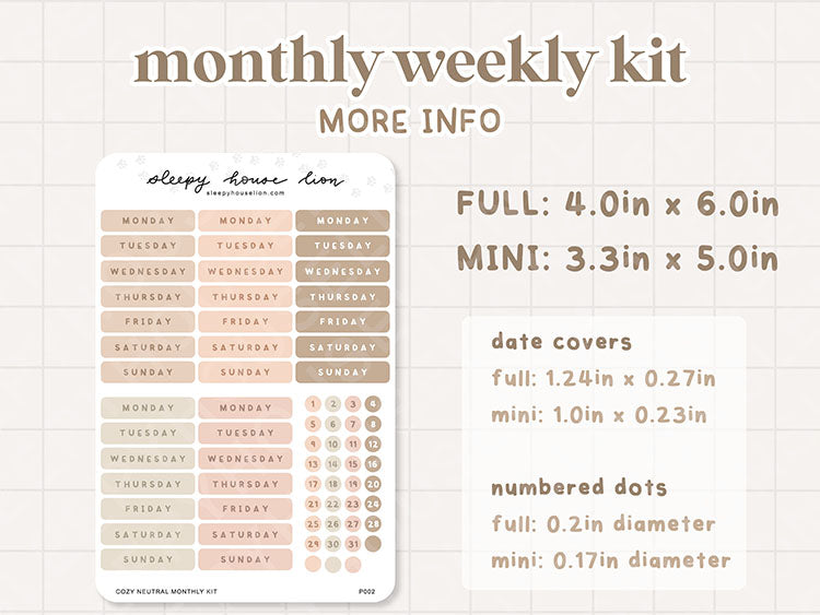 COZY NEUTRAL MONTHLY WEEKLY STICKER SHEET