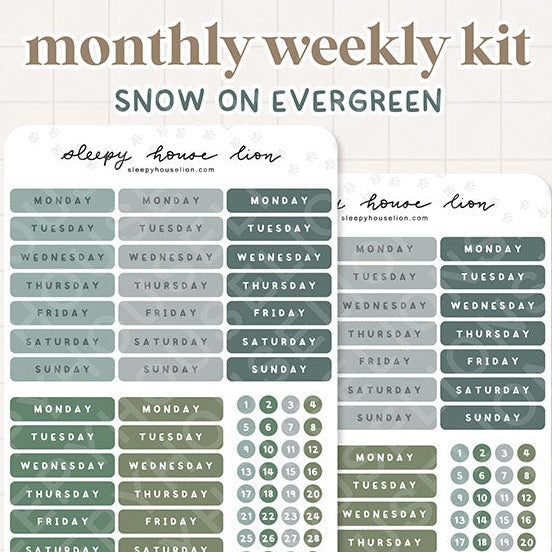 SNOW ON EVERGREEN MONTHLY WEEKLY STICKER SHEET