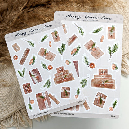 RUSTIC CHRISTMAS GIFT WRAPPING STICKER SHEET