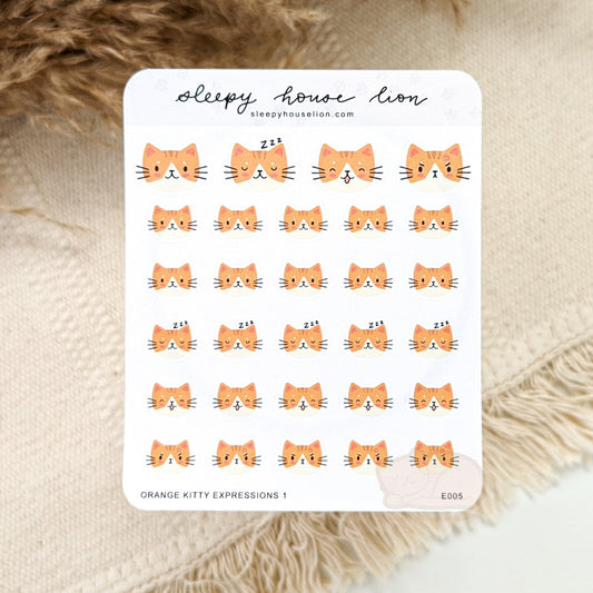 ORANGE TABBY KITTY EXPRESSIONS STICKER SHEET