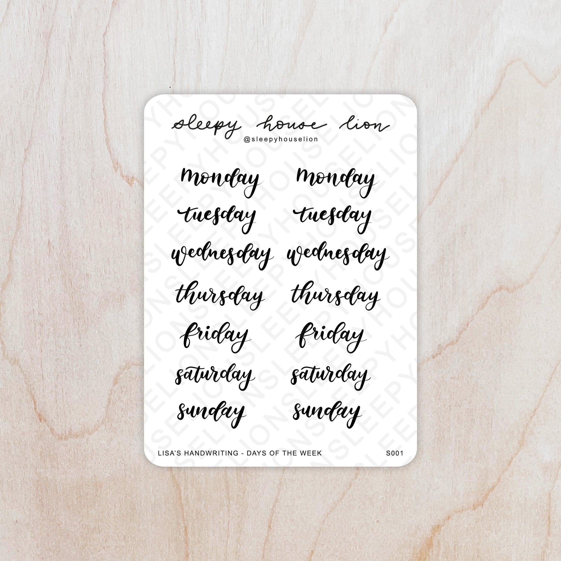 Days of the Week Sticker Sheet - Cursive